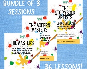 BUNDLE Art Lessons Curriculum | 36 Art Lessons | Step-by-Step Full Instructions + Examples | Great for Schools, Camps + more