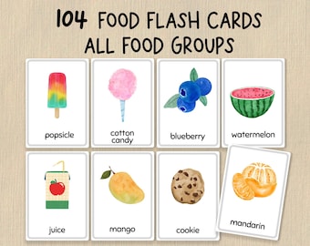 English Food Flash Cards | 104 Cards |  Printable Food Flash Cards | Food Group Lesson | Montessori  Homeschool Printable