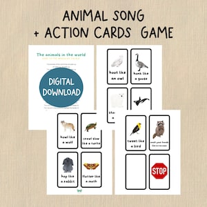Illustrated North American Animals Action Cards + Song Game | Homeschool Game | Classroom Game | Classroom Movement Game