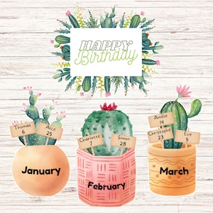 Cactus Classroom Birthday Wall | PNG + PDF | Natural Colors Classroom Decor | Boho Classroom