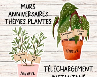 Mur d'anniversaire de classe de plantes | PNG, PDF, PowerPoint | Modifiable | Décor couleurs naturelles | French Birthday Classroom Display