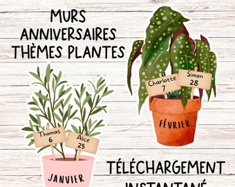 Mur d'anniversaire de classe de plantes | PNG, PDF, PowerPoint | Modifiable | Décor couleurs naturelles | Présentoir de classe d'anniversaire français