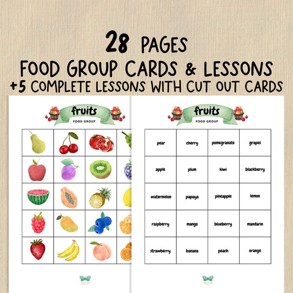 Food Group Druckbare Karten | Ernährungslehrplan | Druckbare Flash Karten | Food Group Lesson | Montessori Homeschool Printable