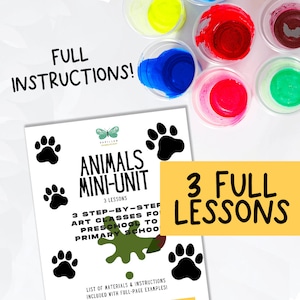 Animals Art Lessons Mini-Unit | 3 Art Lessons | Step-by-Step Full Instructions + Examples | Use in School, Camp, Homeschool & more!