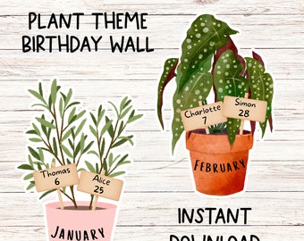 Plants Classroom Birthday Wall | PNG + PDF + Powerpoint | Editable | Natural Colors Classroom Decor | Boho Classroom