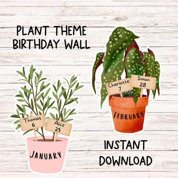 Plants Classroom Birthday Wall | PNG + PDF + Powerpoint | Editable | Natural Colors Classroom Decor | Boho Classroom