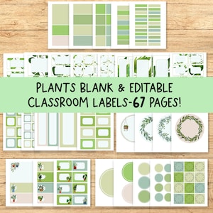 植物の教室用ラベル バンドル | PNG + PDF + Powerpoint | 編集可能 | ナチュラルカラーの教室用装飾 | ボヘミアン教室