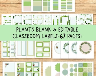 Plants Classroom Labels Bundle | Boho Decor, Editable (PNG + PDF)
