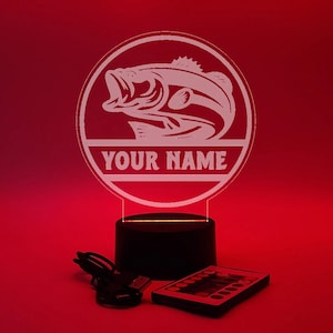 Bass Fishing Themed Custom Light Up Name Sign | LED Lamp | Desk Lamp | Nightlight