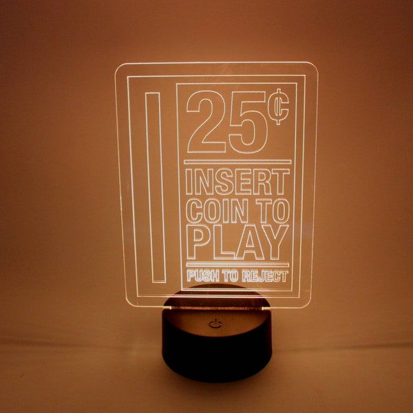 25 Cents Insert To Play Decorative Light or Night Light with LED Base | Gifts for Arcade Fan | Mood Lighting