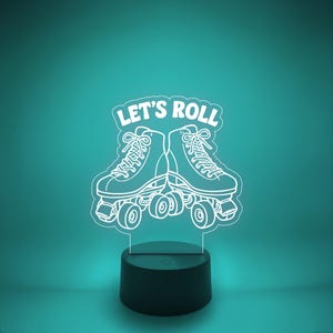 Let&#39;s Roll Roller Skate LED Night Light | Retro Skating Acrylic Lamp | RGB Desk Decor | Roller Derby Gift for Teens or Skaters