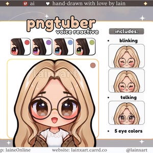 Cute PNGtuber Model | LIGHT Kawaii Girl BLONDE HAIR Chibi 5 Eye Color | Ready to Use Premade Twitch Streaming Avatar Reactive Veadotube