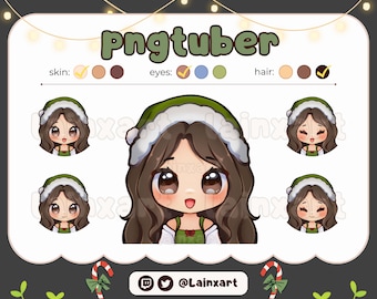 PNGtuber Christmas Cute Chibi Avatar | Brunette Hair Brown Eyes | Light Skin | Premade Model Reactive Streaming Twitch Discord overlay
