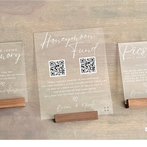 Honeymoon Fund QR Code Wedding Sign, Acrylic Cash Fund