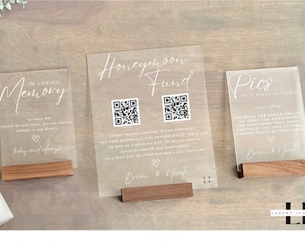 Honeymoon Fund QR Code Wedding Sign, Acrylic Cash Fund