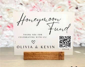 Acrylic Honeymoon Fund QR Code Wedding Sign, Modern Minimalist Design