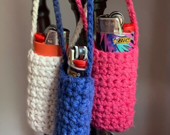 crochet lighter holder • chapstick + perfume oil carrier • small gift idea •