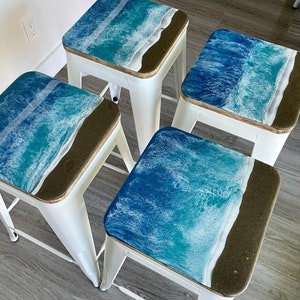 Set of 4 Resin Art Bar Stools
