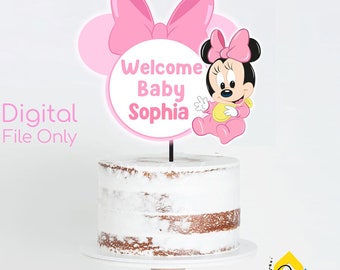 Printable Baby Minnie Mouse Baby Shower Centerpiece. Custom Minnie Name Cake Topper. DIY Minnie Mouse Welcome Baby Centerpiece. Minnie Mouse