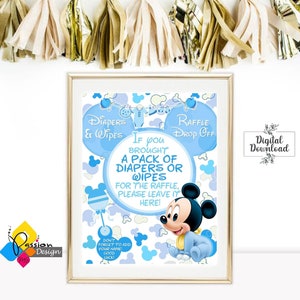 Digital Baby MICKEY MOUSE Diapers and Wipes Raffle Kit. Baby Shower Diapers Wipes Game Poster. Mickey Mouse Sign & Tickets. Instant Download