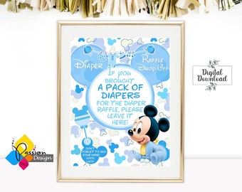 Printable Baby MICKEY MOUSE Diaper Raffle Kit. Baby Shower Diaper Raffle Game Poster. Blue Mickey Mouse Baby Sign & Ticket. Instant Download