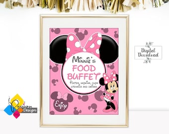 Printable MINNIE MOUSE Food Buffet Sign. Minnie Mouse Party Sign Food Station Decor. Instant Download. Digital Minnie Mouse Birthday Poster