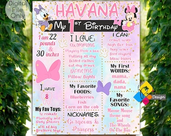 Printable MINNIE MOUSE Daisy Duck Milestone Board. Pink GOLD Minnie and  Daisy Birthday Milestone Sign. Custom Minnie Mouse Birthday Poster