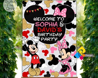 Printable MICKEY And MINNIE Mouse Birthday Welcome Board. CUSTOM Mickey And Minnie Mouse Party Sign. Mickey Minnie Mouse Birthday Poster