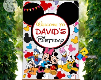 Printable Mickey Mouse And Friends Birthday Welcome Board. CUSTOM Mickey Minnie Mouse Birthday Sign. Mickey Mouse Clubhouse Birthday Poster