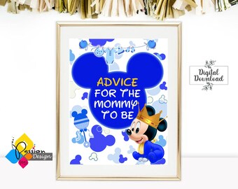 Conselhos imprimíveis do bebê MICKEY MOUSE para o kit da mamãe. Chá de bebê Azul Royal Mickey Mouse Conselhos sobre placas e ingressos para bebês. Download instantâneo