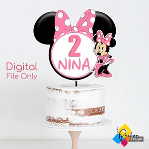 Printable Minnie Mouse Birthday Cake Topper. Custom Name & Age Cake Topper. DIY Minnie Mouse Birthday Cake Topper. Minnie Mouse Centerpiece