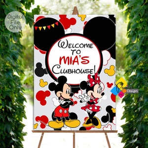 Tabellone di benvenuto per il compleanno di MICKEY e MINNIE Mouse stampabile. Cartello per il compleanno di Mickey e Minnie Mouse PERSONALIZZATO. Poster per il compleanno di Mickey Minnie Mouse