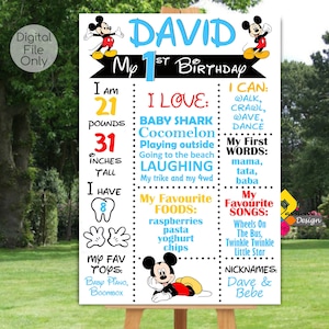 Printable MICKEY MOUSE Milestone Board. First Birthday Mickey Mouse Blue White Milestone Sign. Personalized Mickey Mouse  Birthday Poster