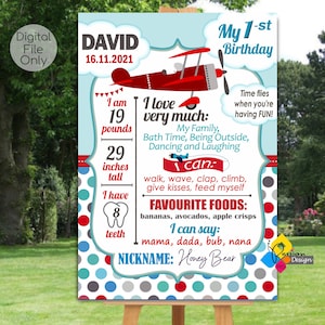 Printable AIRPLANE Milestone Board. First Birthday PILOT Milestone Sign. Custom AIRPLANE Poster 1st Birthday. Personalized Party Decoration