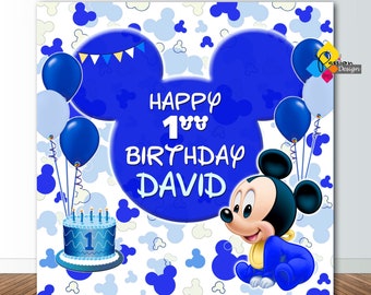 Druckbare MICKEY MOUSE Geburtstag Kulisse. CUSTOM Micky Maus Baby Royal Blau Party Decor. Micky Maus Geburtstag 20x20 Meter Partygirlande