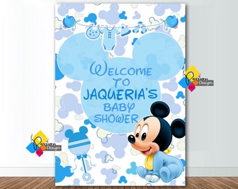 Toile de fond imprimable MICKEY MOUSE Baby Shower. Bannière de douche de bébé Mickey Mouse personnalisée. Fond Mickey Mouse numérique Mickey Mouse Baby Party