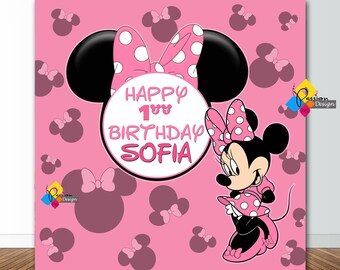 Printable Pink MINNIE MOUSE Birthday Backdrop. CUSTOM Minnie Mouse Pink Party Decoration. Minnie Mouse Birthday 6,5'x6,5' Party Banner