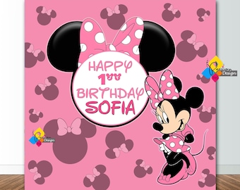 Printable Pink MINNIE MOUSE Birthday Backdrop. CUSTOM Minnie Mouse Pink Party Decoration. Minnie Mouse Birthday 6,5'x6,5' Party Banner