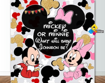 Printable Mickey Or Minnie Mouse GENDER REVEAL Backdrop. Boy or Girl / He or She Party Digital File Background. Custom Gender Reveal Banner