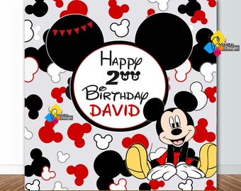 Printable MICKEY MOUSE Birthday Backdrop. CUSTOM Mickey Mouse Red And Black Party Decoration. Mickey Mouse Birthday 6x6 Feet Party Banner