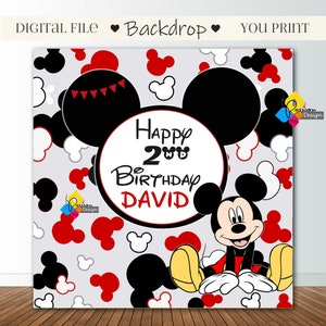 Printable MICKEY MOUSE Birthday Backdrop. CUSTOM Mickey Mouse Red And Black Party Decoration. Mickey Mouse Birthday 6x6 Feet Party Banner