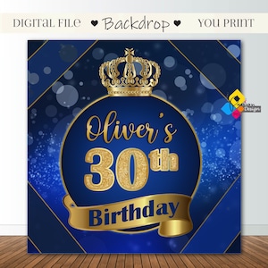 Printable Royal Blue And GOLD King Backdrop. Blue Luxury Background. Gold Crown Backdrop. Birthday Party Decor. Custom Blue 8x8 Feet Banner