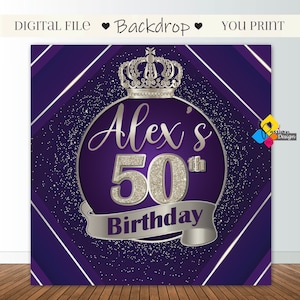 Printable PURPLE And SILVER King Backdrop. Purple Luxury Background. Crown Backdrop. Birthday Party Decor. Custom Purple 8x8 Feet Banner