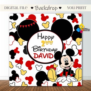 Printable MICKEY MOUSE Birthday Backdrop. CUSTOM Mickey Mouse Red Black Yellow Party Decoration. Mickey Mouse Birthday 6x6 Feet Party Banner