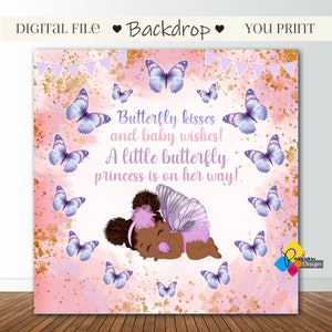 Printable BUTTERFLY BABY SHOWER Girl Pink Purple Backdrop. Baby Shower Girl Party Decor. Butterfly Princess Digital Banner. Instant Download