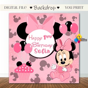 Printable Pink MINNIE MOUSE Birthday Backdrop. CUSTOM Minnie Mouse Pink Party Decoration. Minnie Mouse First Birthday 6,5'x6,5' Party Banner