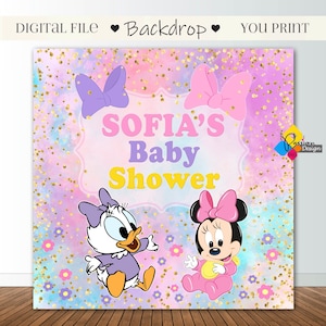 Sfondo stampabile per baby MINNIE MOUSE e baby Daisy Duck. Banner personalizzato Minnie e Margherita. Sfondo per la festa di Baby Minnie e Daisy