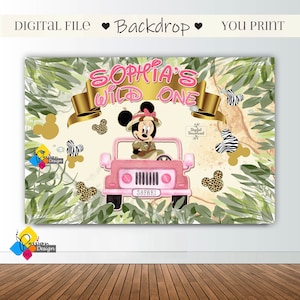 Printable MINNIE MOUSE Safari Birthday Backdrop. CUSTOM Minnie Mouse Wild One Safari Party Background. Minnie Mouse Birthday Banner 12&#39;x8&#39;