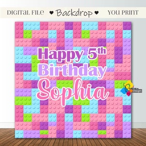 Printable BUILDING BLOCKS Birthday Backdrop. Building Blocks Party Decor. Custom Building Blocks Girl Party Banner. Pink, Purple, Blue