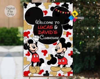 Printable MICKEY Mouse TWINS Birthday Welcome Board. CUSTOM Mickey Mouse Brothers Party Decor. Mickey Mouse Twins Brothers Birthday Poster
